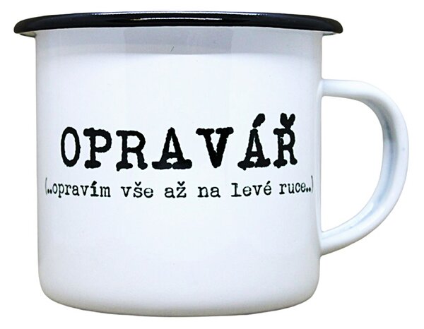 Smaltovaný hrnek plecháček s potiskem opravář, 330 ml