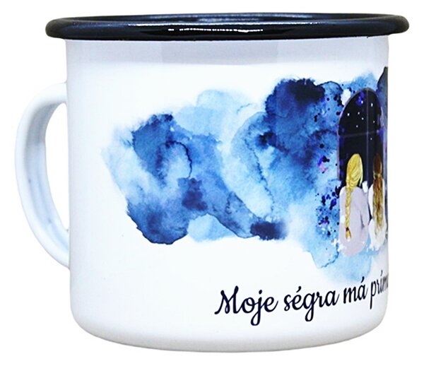 Smaltovaný hrnek plecháček s potiskem pro ségru, 330 ml