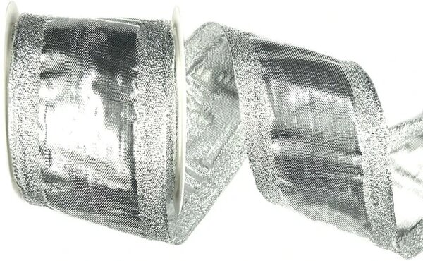 Stuha stříbrná lurexová BIRMINGHAM SILVER lesklá 60mm x 2m (18,-Kč/m)