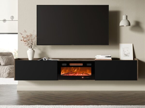 TV skříňka s krbem Sitrepo, Barva: ořěch / černá 5903211538025