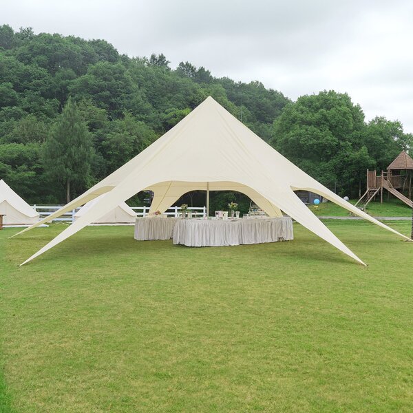 Outsunny XXL Zahradní Hvězdný Stan - Pršiplášť, Slunečník Camping Plátno 10 x 10 x 4 m Vysoká Hustota 210D Vodotěsný Bežová | Aosom