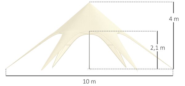 Outsunny XXL Zahradní Hvězdný Stan - Pršiplášť, Slunečník Camping Plátno 10 x 10 x 4 m Vysoká Hustota 210D Vodotěsný Bežová | Aosom