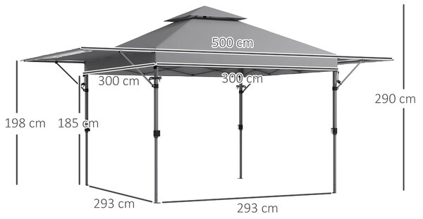 Outsunny Skládací zahradní altán 5 x 3 m, Oxfordská tkanina s 2 nastavitelnými bočními stěnami, snadná montáž, včetně přepravního vaku s koly, šedý |