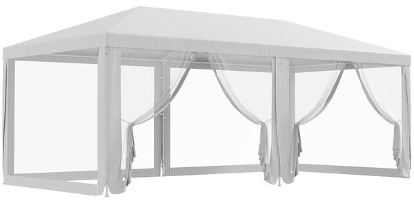 Outsunny Zahradní Recepční Stan Gazebo s 6 odnímatelnými bočními panely, rozměr 6L x 3W m, na párty, akce, bílý | Aosom