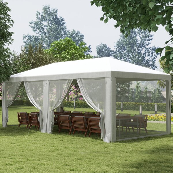 Outsunny Zahradní Recepční Stan Gazebo s 6 odnímatelnými bočními panely, rozměr 6L x 3W m, na párty, akce, bílý | Aosom