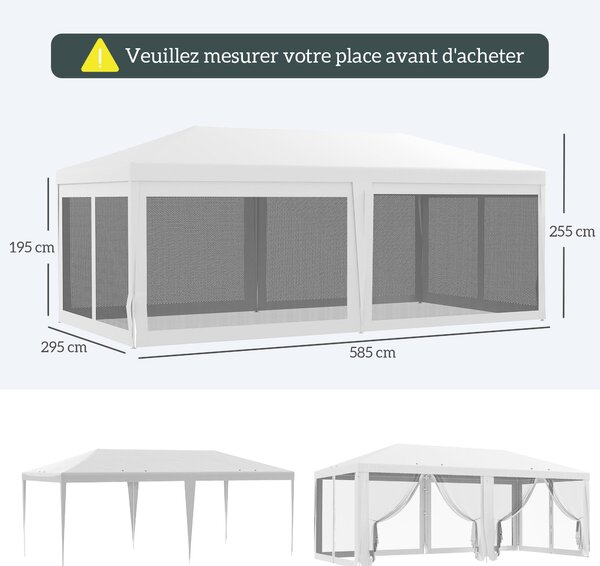 Outsunny Zahradní Recepční Stan Gazebo s 6 odnímatelnými bočními panely, rozměr 6L x 3W m, na párty, akce, bílý | Aosom