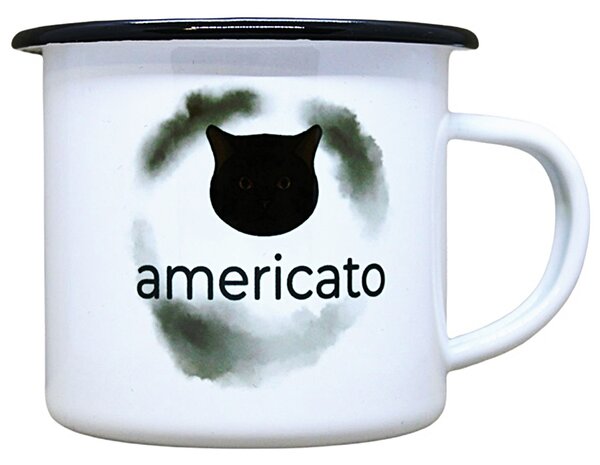 Smaltovaný hrnek plecháček s potiskem americato, 330 ml