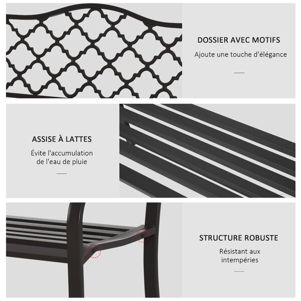 Outsunny 3-místná zahradní lavice v stylu venkovského chic pro terasu 128D x 60Š x 89V cm, odolná proti korozi, s epoxidovým kovem a litinou | Aosom