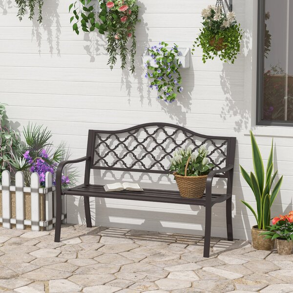 Outsunny 3-místná zahradní lavice v stylu venkovského chic pro terasu 128D x 60Š x 89V cm, odolná proti korozi, s epoxidovým kovem a litinou | Aosom