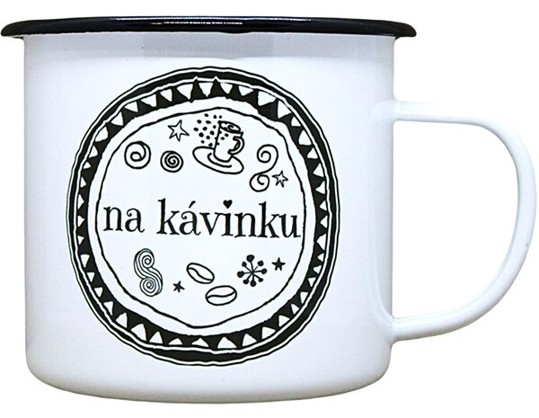 Smaltovaný hrnek plecháček s potiskem na kávinku, 330 ml
