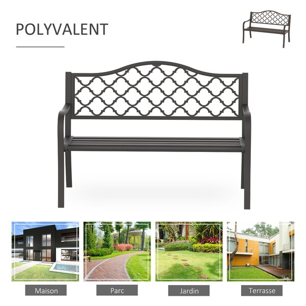 Outsunny 3-místná zahradní lavice v stylu venkovského chic pro terasu 128D x 60Š x 89V cm, odolná proti korozi, s epoxidovým kovem a litinou | Aosom