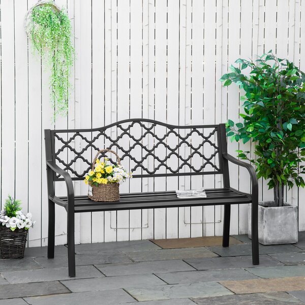 Outsunny 3-místná zahradní lavice v stylu venkovského chic pro terasu 128D x 60Š x 89V cm, odolná proti korozi, s epoxidovým kovem a litinou | Aosom