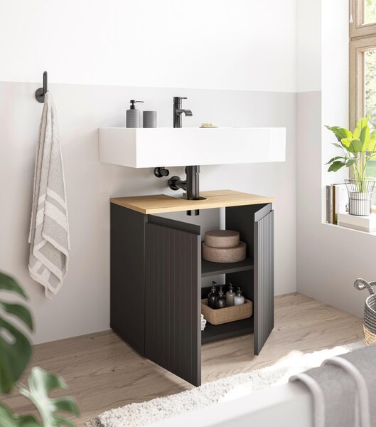 SKŘÍŇKA POD UMYVADLO, černá, černá, 60/57/36 cm MID.YOU - Koupelnové série, Online Only