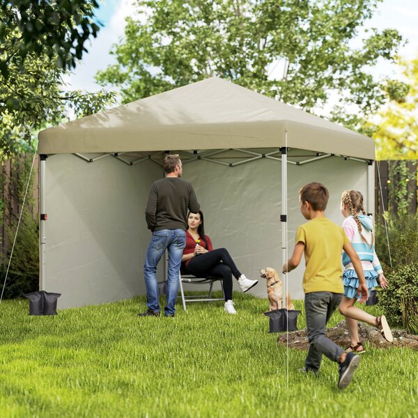 Outsunny Palanda pro Zahradu s Pop-Up Systémem, Skládací Altán s Nastavitelnou Výškou, Ochrana UV 30+ s 2 Bočními Stěnami - Součástí Nosič - Pro Venko