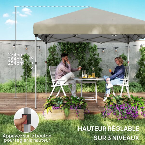 Outsunny Palanda pro Zahradu s Pop-Up Systémem, Skládací Altán s Nastavitelnou Výškou, Ochrana UV 30+ s 2 Bočními Stěnami - Součástí Nosič - Pro Venko