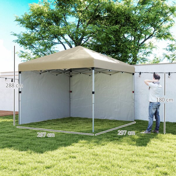 Outsunny Palanda pro Zahradu s Pop-Up Systémem, Skládací Altán s Nastavitelnou Výškou, Ochrana UV 30+ s 2 Bočními Stěnami - Součástí Nosič - Pro Venko