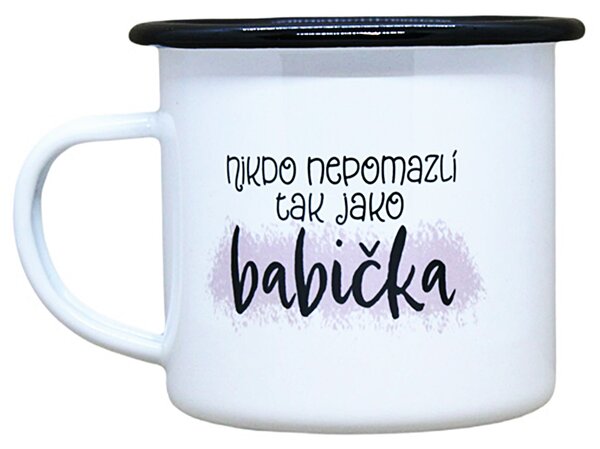 Smaltovaný hrnek plecháček s potiskem babička, 330 ml