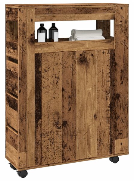 Úzká koupelnová skříňka na kolečkách old wood kompozitní dřevo