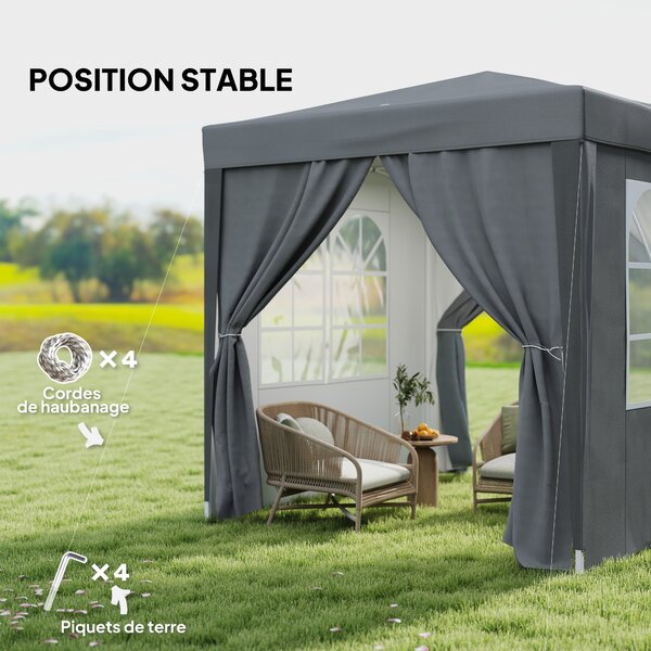 Outsunny Zahradní Altán 2 x 2 m, skládací pop-up altán, výškově nastavitelný, UV ochrana, ocelová konstrukce, 4 odnímatelné strany, na kempování, fest