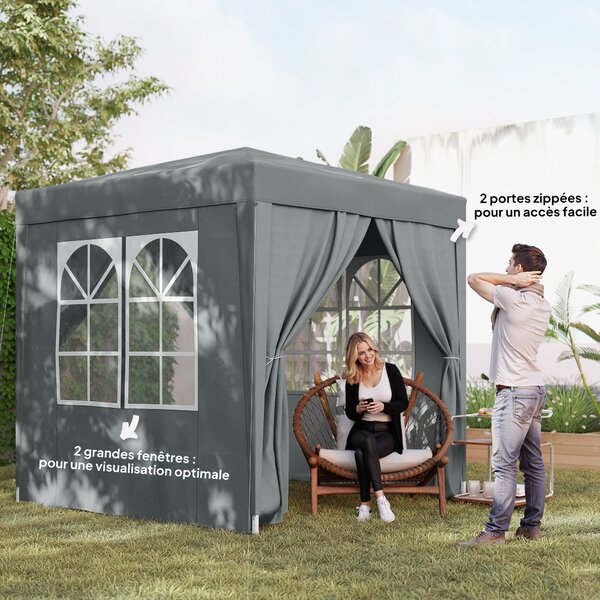 Outsunny Zahradní Altán 2 x 2 m, skládací pop-up altán, výškově nastavitelný, UV ochrana, ocelová konstrukce, 4 odnímatelné strany, na kempování, fest