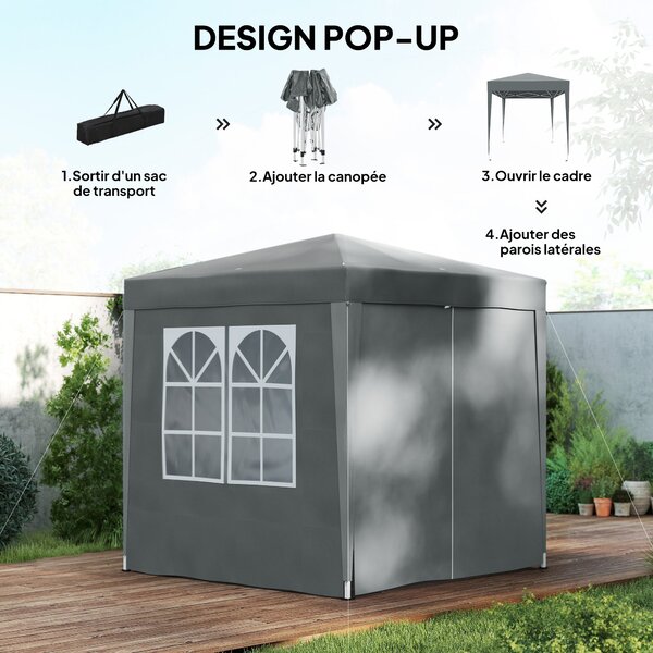 Outsunny Zahradní Altán 2 x 2 m, skládací pop-up altán, výškově nastavitelný, UV ochrana, ocelová konstrukce, 4 odnímatelné strany, na kempování, fest