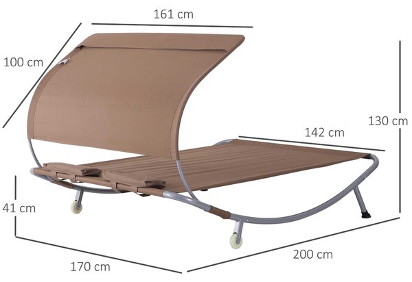 Outsunny Dvousedací Zahradní Lehátko Moderní Design S Nastavitelnou Stříškou 2 Kola 2 Polštáře Epoxidová Ocel Polyester Tmavě Hnědá | Aosom