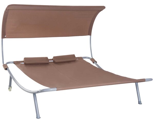 Outsunny Dvousedací Zahradní Lehátko Moderní Design S Nastavitelnou Stříškou 2 Kola 2 Polštáře Epoxidová Ocel Polyester Tmavě Hnědá | Aosom
