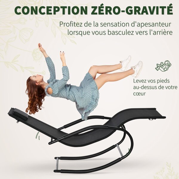 Ergonomická houpací křeslo Outsunny s opěrkou hlavy, pozinkované kovové opěrky, textilene, rozměry 63Š x 160H x 88V cm | Aosom