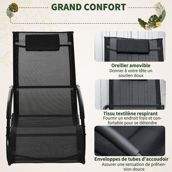 Ergonomická houpací křeslo Outsunny s opěrkou hlavy, pozinkované kovové opěrky, textilene, rozměry 63Š x 160H x 88V cm | Aosom