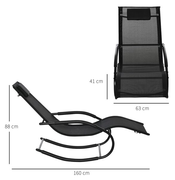 Ergonomická houpací křeslo Outsunny s opěrkou hlavy, pozinkované kovové opěrky, textilene, rozměry 63Š x 160H x 88V cm | Aosom