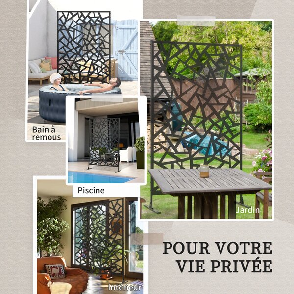 Dekorativní panel s geometrickým vzorem Outsunny pro zahradní balkon a venkovní ochranu proti větru v perforované oceli 122 x 45 x 198 cm | Aosom