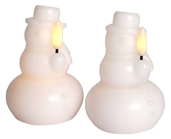 SIRIUS LED svíčka z pravého vosku na baterie, sněhulák, bílý, sada 2 ks, ø 7 × 10 cm, CR2032