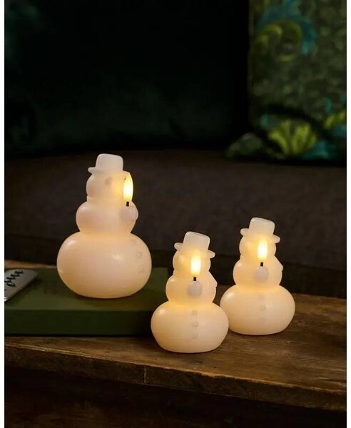 SIRIUS LED svíčka z pravého vosku na baterie, sněhulák, bílý, sada 2 ks, ø 7 × 10 cm, CR2032
