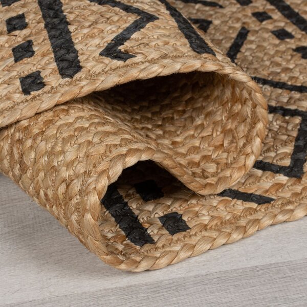 Flair Rugs, Kusový koberec Printed Jute Luis Natural/Black, 200x290, béžová, chodba / předsíň