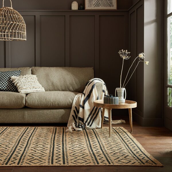 Flair Rugs, Kusový koberec Printed Jute Luis Natural/Black, 200x290, béžová, chodba / předsíň