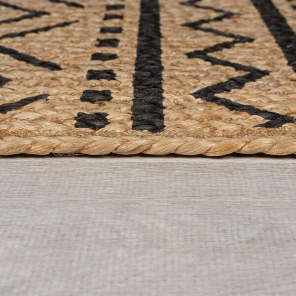 Flair Rugs, Kusový koberec Printed Jute Luis Natural/Black, 200x290, béžová, chodba / předsíň
