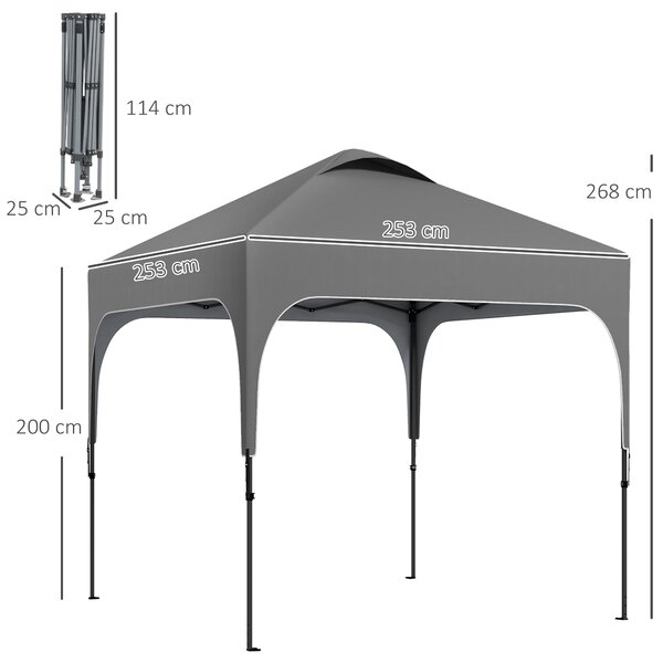 Outsunny Zahradní Altán 2,5 x 2,5 m skládací pop-up stan s nastavitelnou výškou na 4 úrovně, Oxfordská tkanina, UV50+, ocelový rám, taška na přenášení