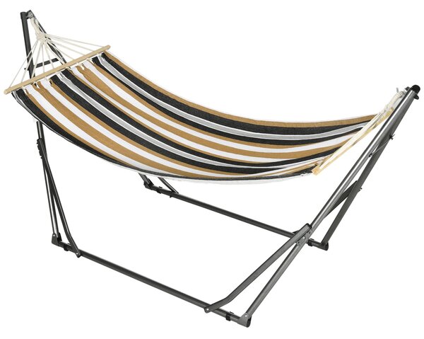 Skládací zahradní houpací síť s kovovým stojanem Outsunny, 1 místo, maximální nosnost 120 kg, rozměry 270L x 100W x 94H cm | Aosom