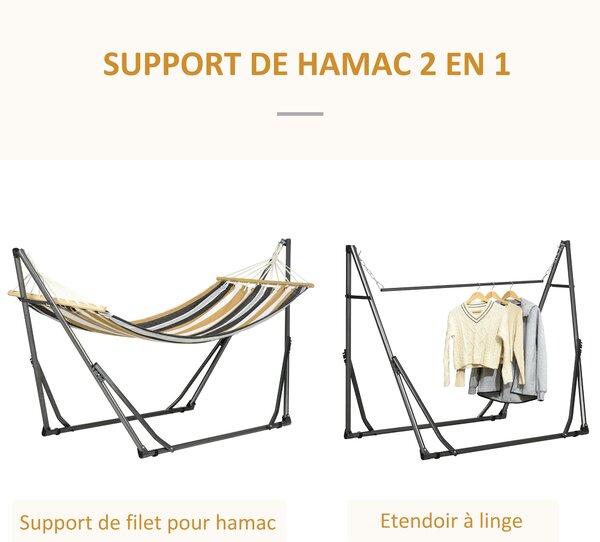 Skládací zahradní houpací síť s kovovým stojanem Outsunny, 1 místo, maximální nosnost 120 kg, rozměry 270L x 100W x 94H cm | Aosom