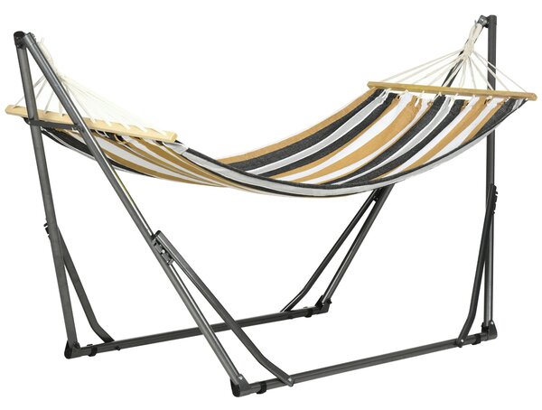 Skládací zahradní houpací síť s kovovým stojanem Outsunny, 1 místo, maximální nosnost 120 kg, rozměry 270L x 100W x 94H cm | Aosom
