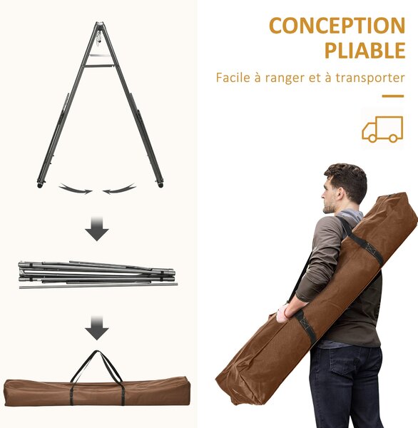 Skládací zahradní houpací síť s kovovým stojanem Outsunny, 1 místo, maximální nosnost 120 kg, rozměry 270L x 100W x 94H cm | Aosom