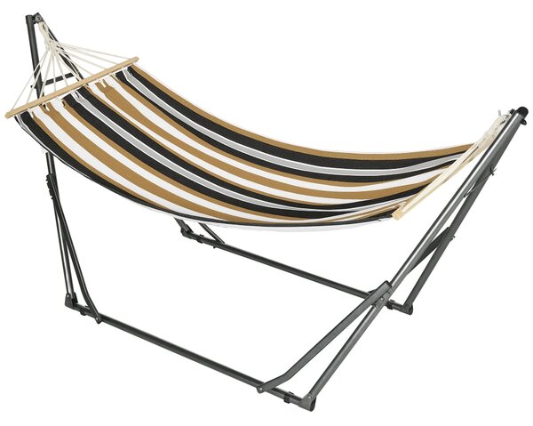 Skládací zahradní houpací síť s kovovým stojanem Outsunny, 1 místo, maximální nosnost 120 kg, rozměry 270L x 100W x 94H cm | Aosom