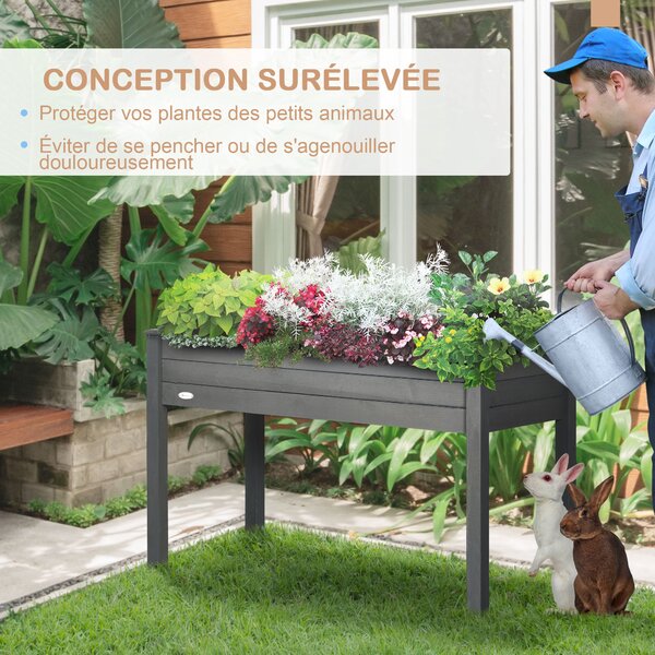 Vyvýšený zahradní záhon Outsunny rozměry 123L x 57W x 76H cm, obsahuje zavlažovací vložky + drenážní textilem, solidní jedlové dřevo | Aosom