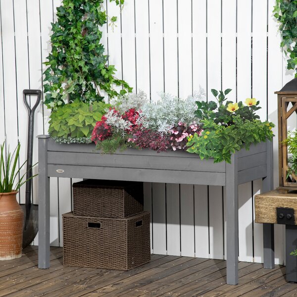 Vyvýšený zahradní záhon Outsunny rozměry 123L x 57W x 76H cm, obsahuje zavlažovací vložky + drenážní textilem, solidní jedlové dřevo | Aosom