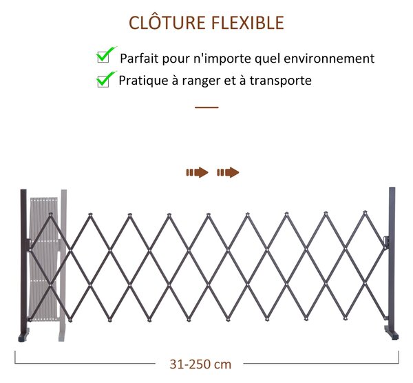 Outsunny Sklopná a Roztahovací Bezpečnostní Brána 250D x 31Š x 104V cm Hliník Metal Čokoládová | Aosom