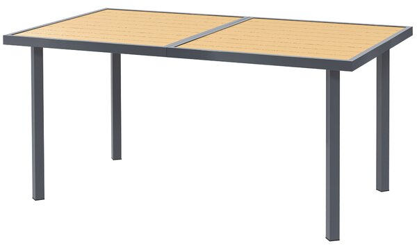 Jídelní stůl Outsunny pro 6 osob, zahradní stůl s obdélníkovým vrchem z oceli s dřevěným efektem, proti rezivění, pro terasu, 150 x 90 x 72 cm, přírod