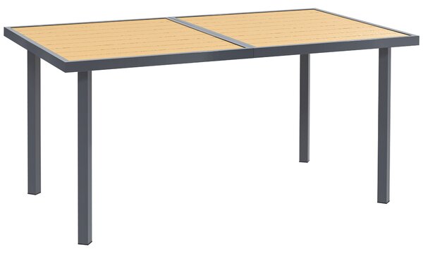 Jídelní stůl Outsunny pro 6 osob, zahradní stůl s obdélníkovým vrchem z oceli s dřevěným efektem, proti rezivění, pro terasu, 150 x 90 x 72 cm, přírod