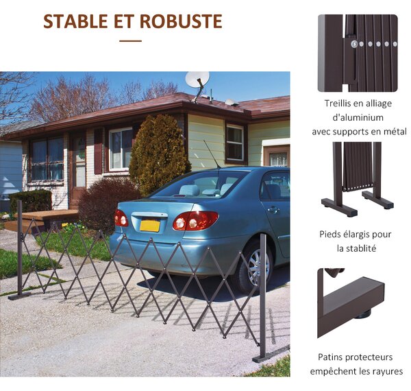 Outsunny Sklopná a Roztahovací Bezpečnostní Brána 250D x 31Š x 104V cm Hliník Metal Čokoládová | Aosom