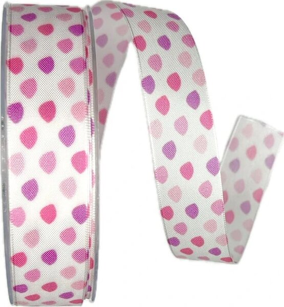 VALETTA PINK – taftová stuha bílá s puntíky 25mm × 20m