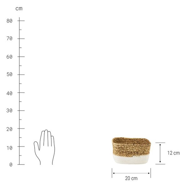 RUSH ROPE Odkládací koš hranatý 20 cm - přírodní/bílá